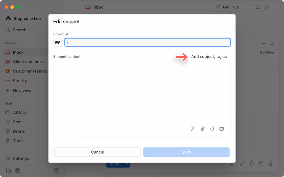 Save time by creating templates with pre-filled subject lines and sender information.