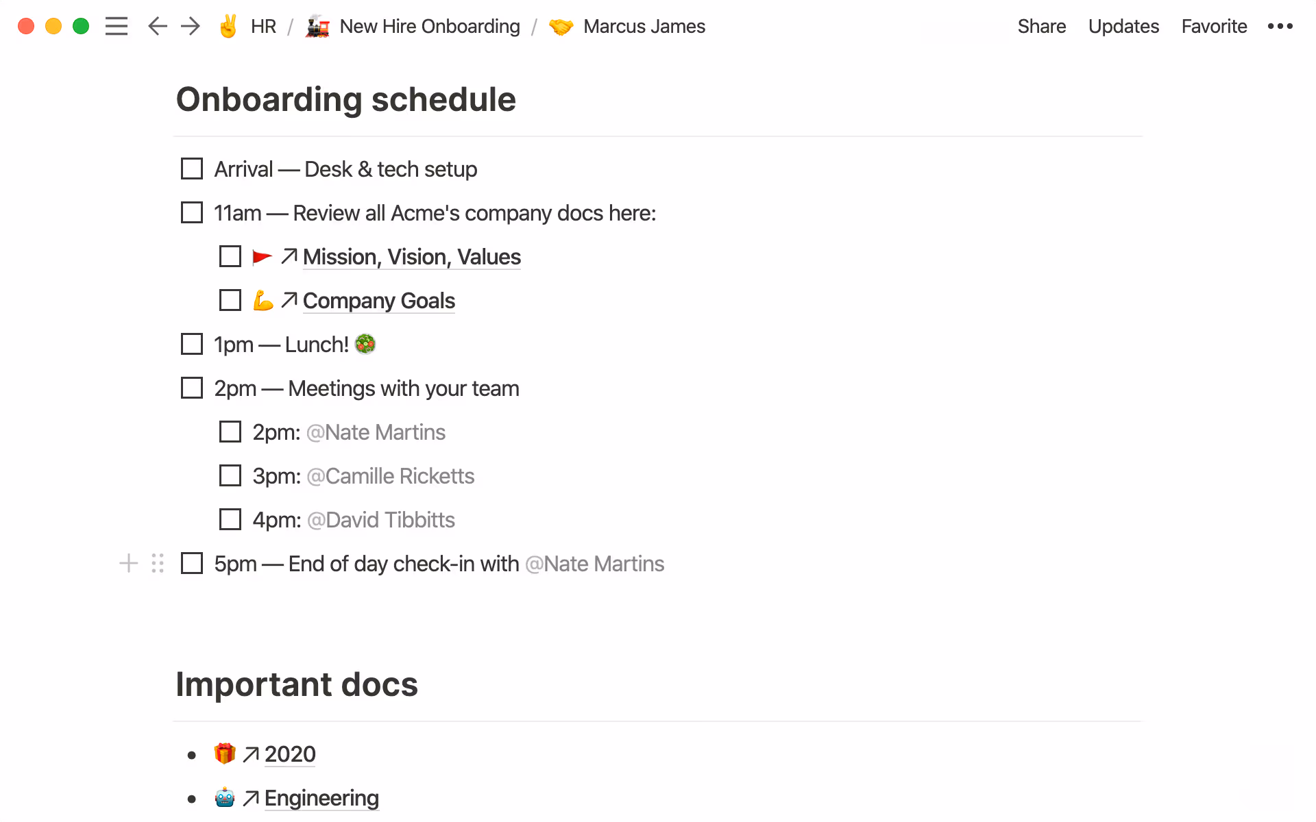 You can create a template in Notion to use for all your new hires.