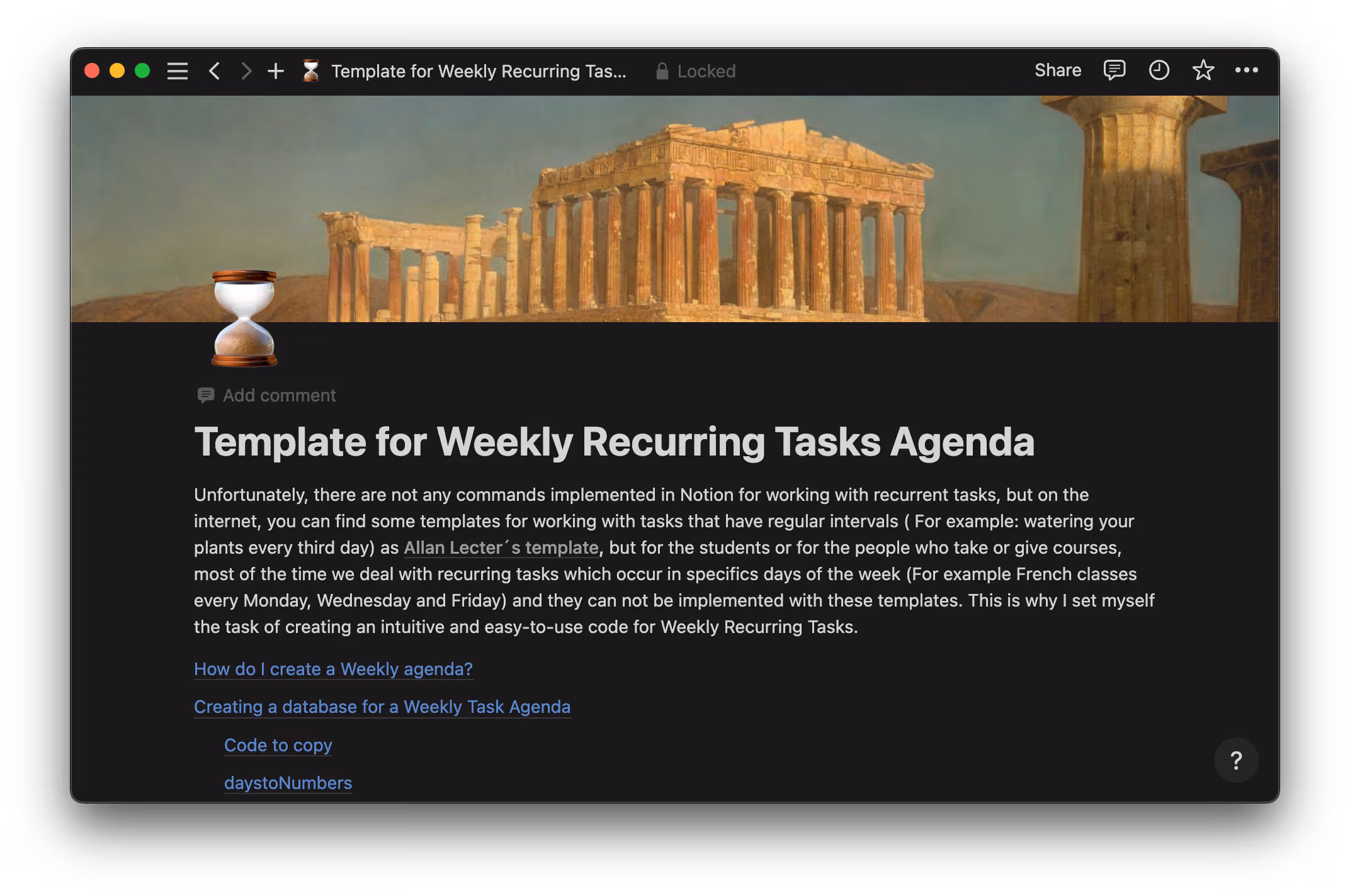 Weekly recurring tasks agenda