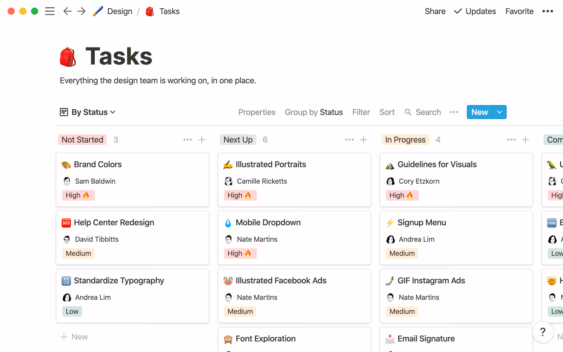 A screenshot of Notion’s task management tool shows a Kanban board.