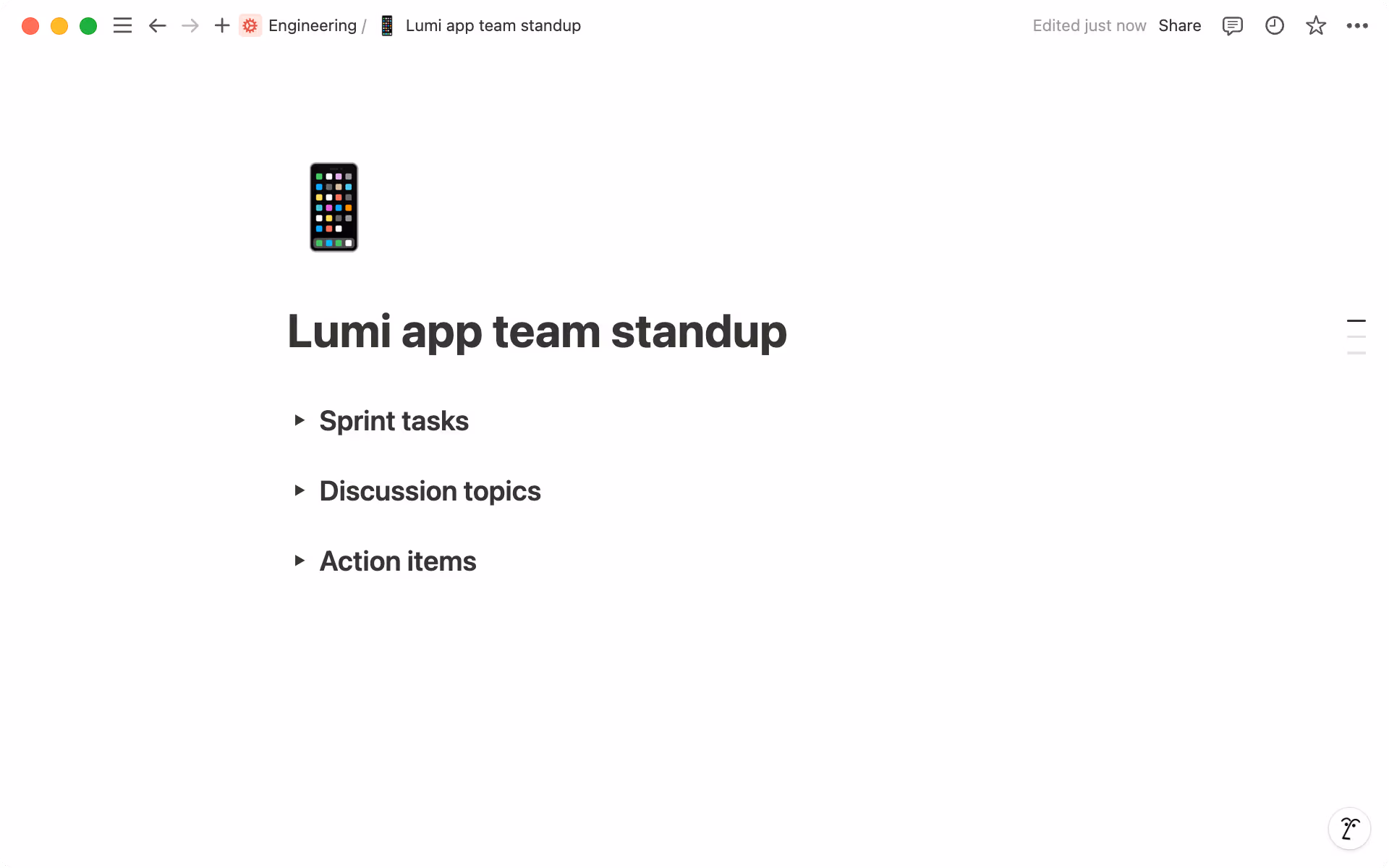 Add blocks that fit your team's needs to customize your meeting notes page