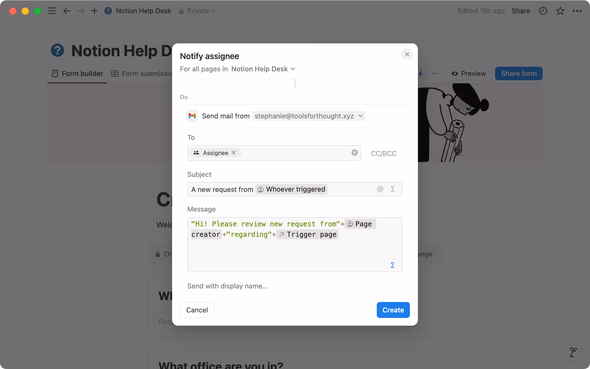 Select 'Send mail to' from the list of actions