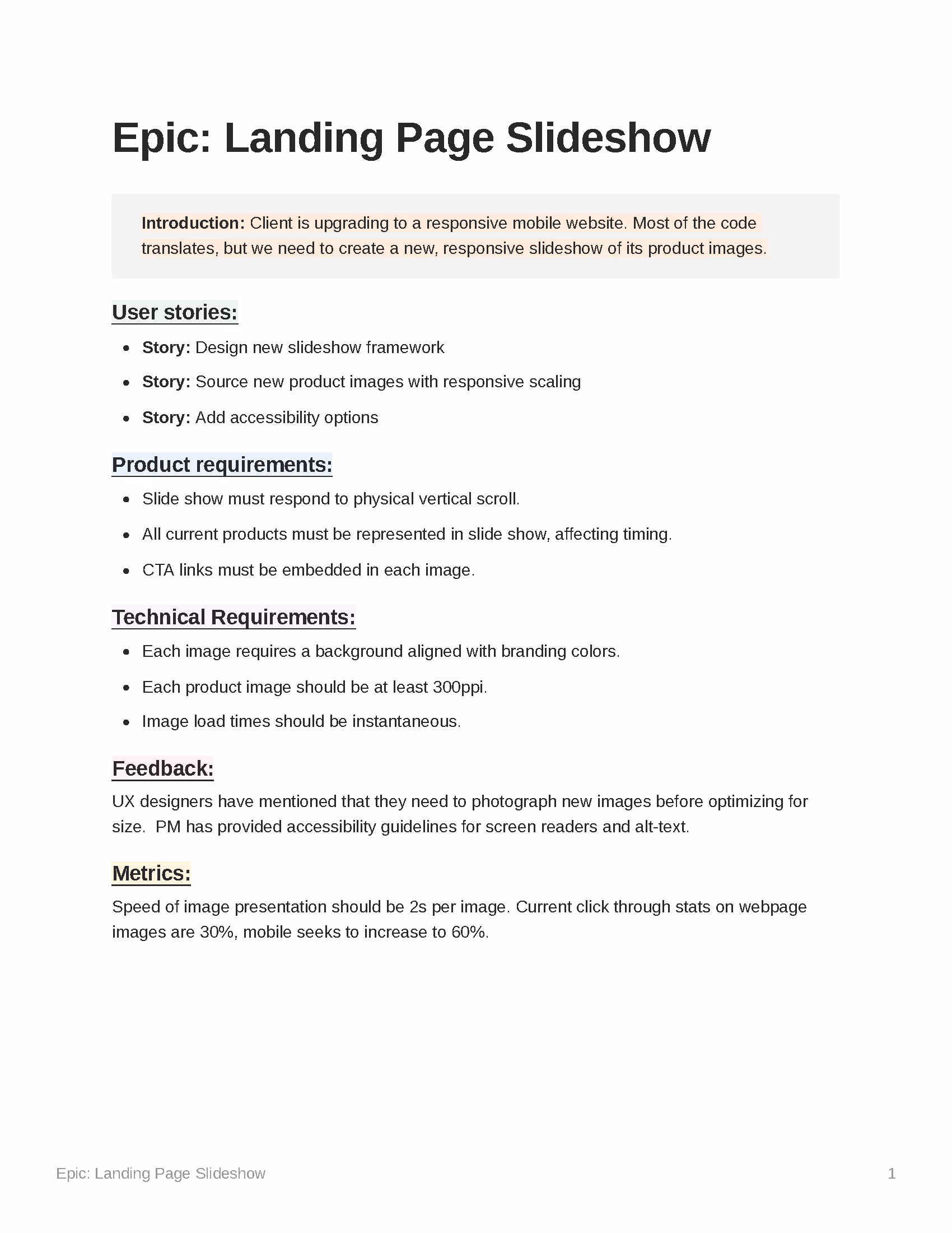 Epic landing page slideshow
