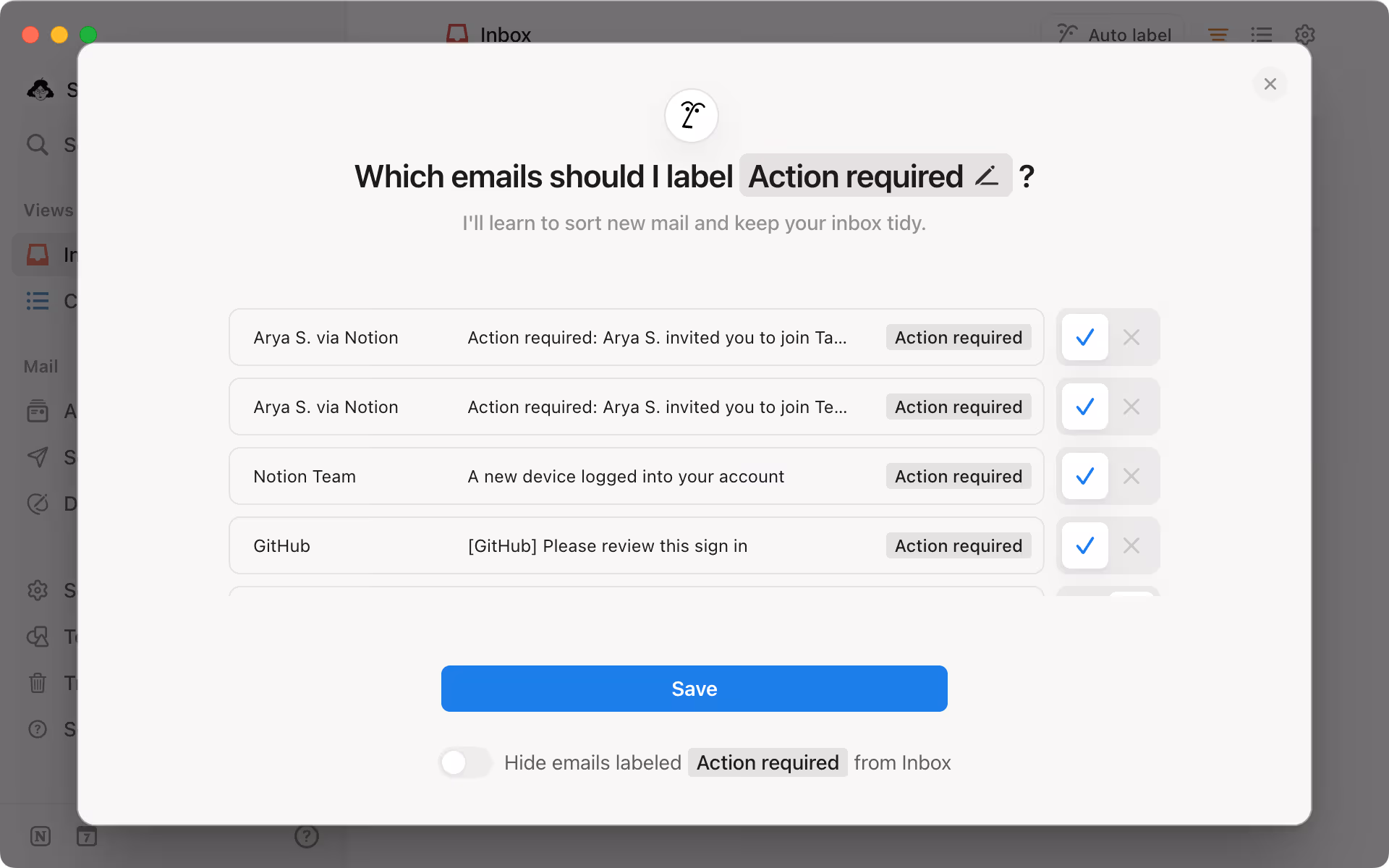 Auto label can find emails with common phrases and sort them into their own labels.