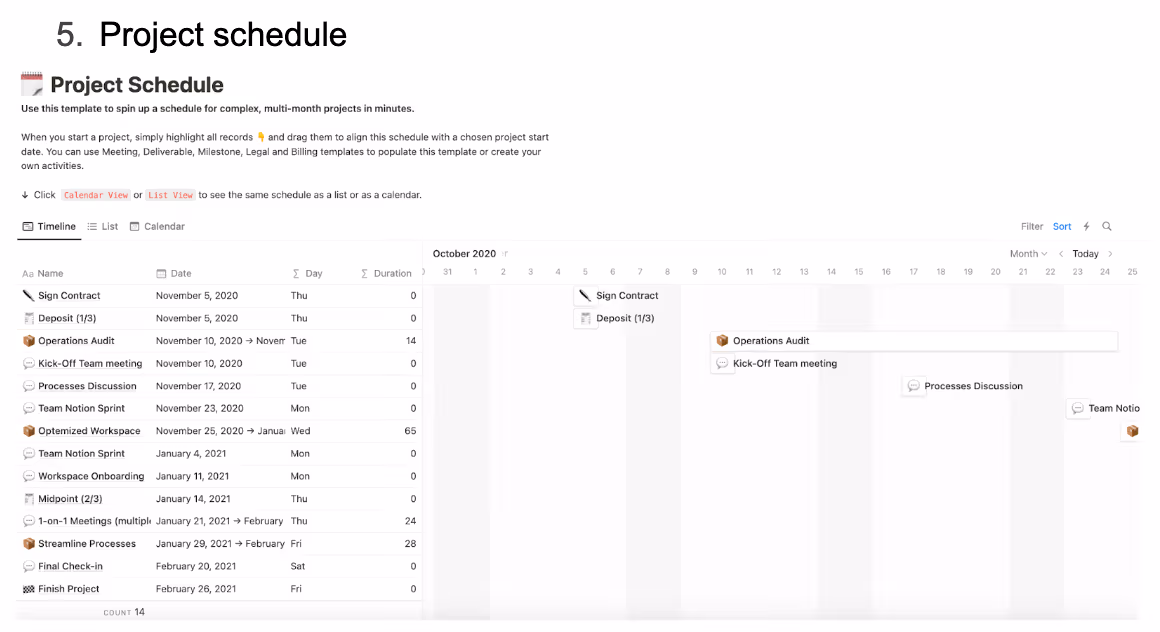 Work calendar templates 5 Project schedule