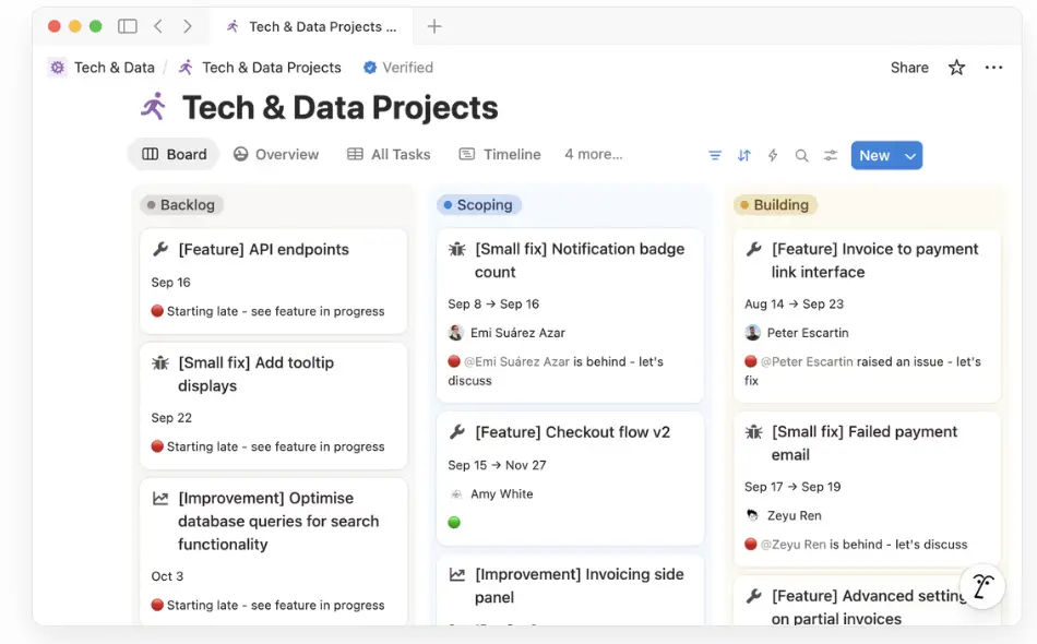 A Kanban similar to the one used by Qonto that shows projects in the backlog alongside those teams are scoping and building