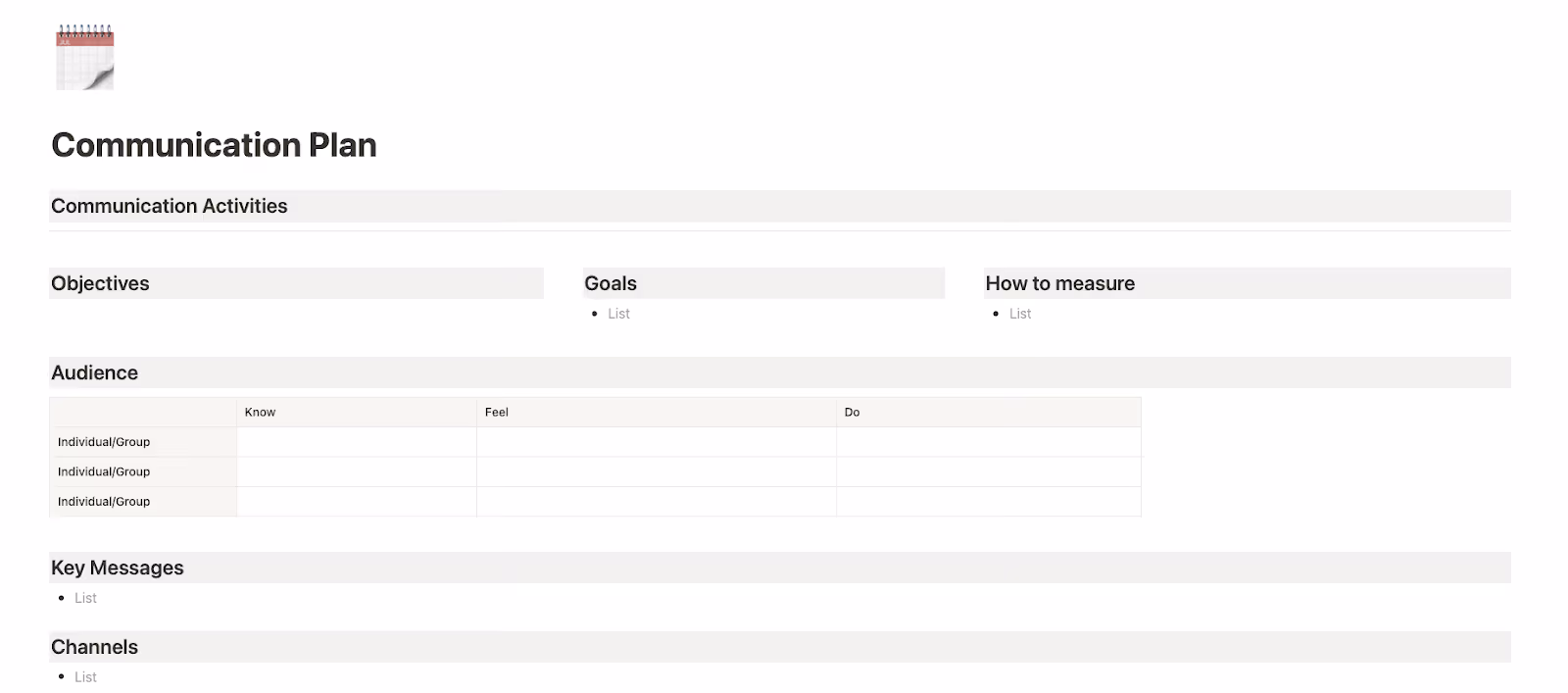 Communication plan template