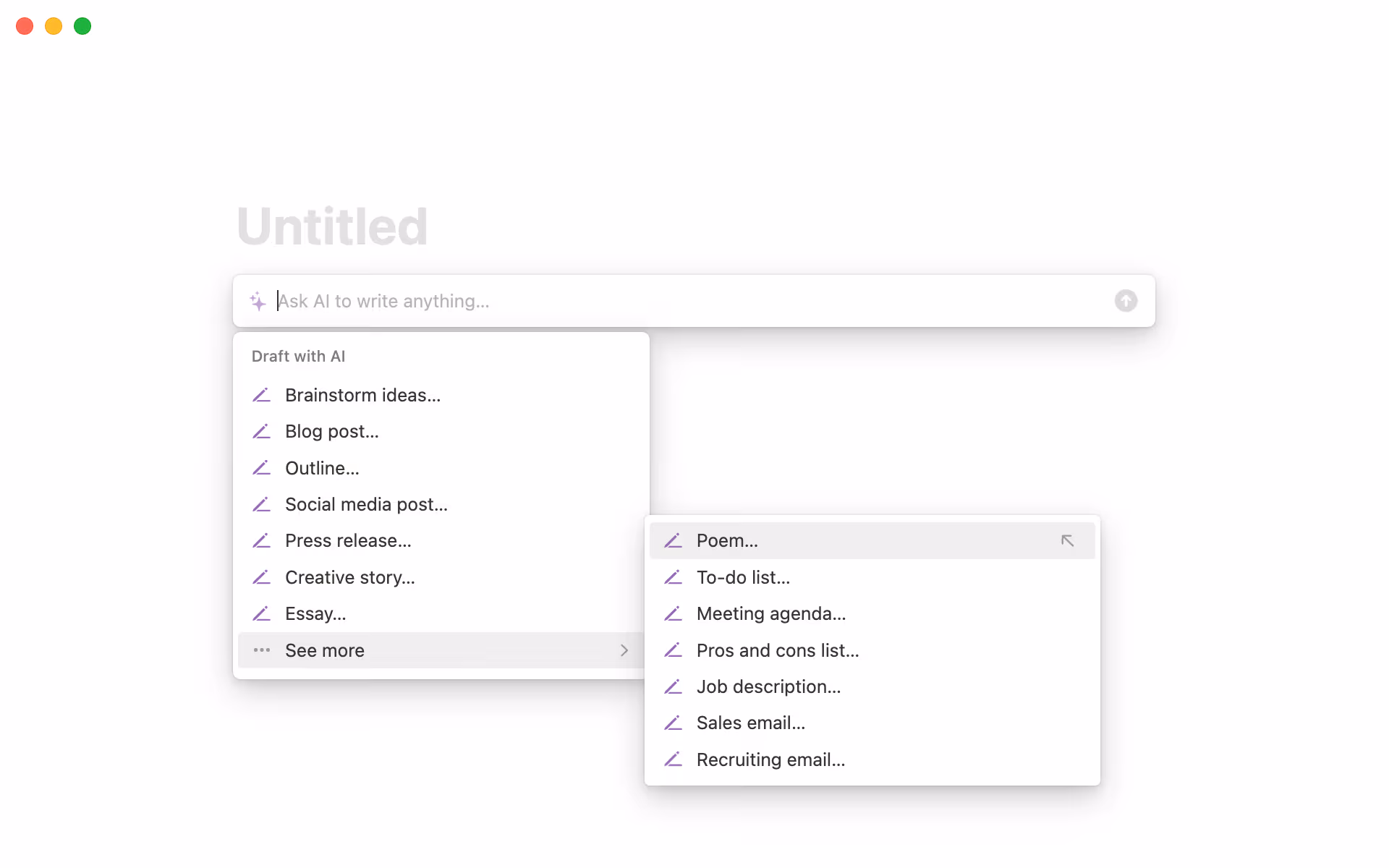 Notion AI can help you draft anything, from a meeting agenda to a pros and cons list.