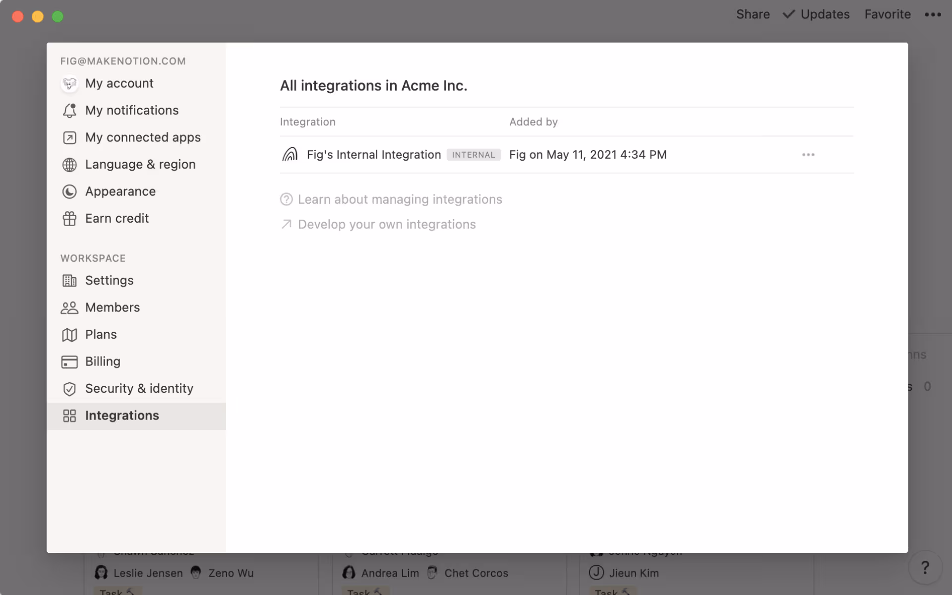 Integration menu - create