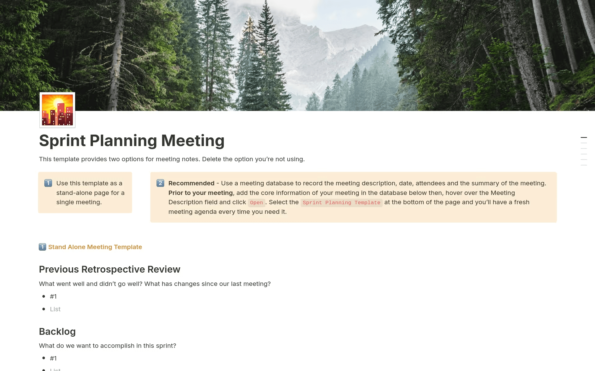 Sprint planning meeting template
