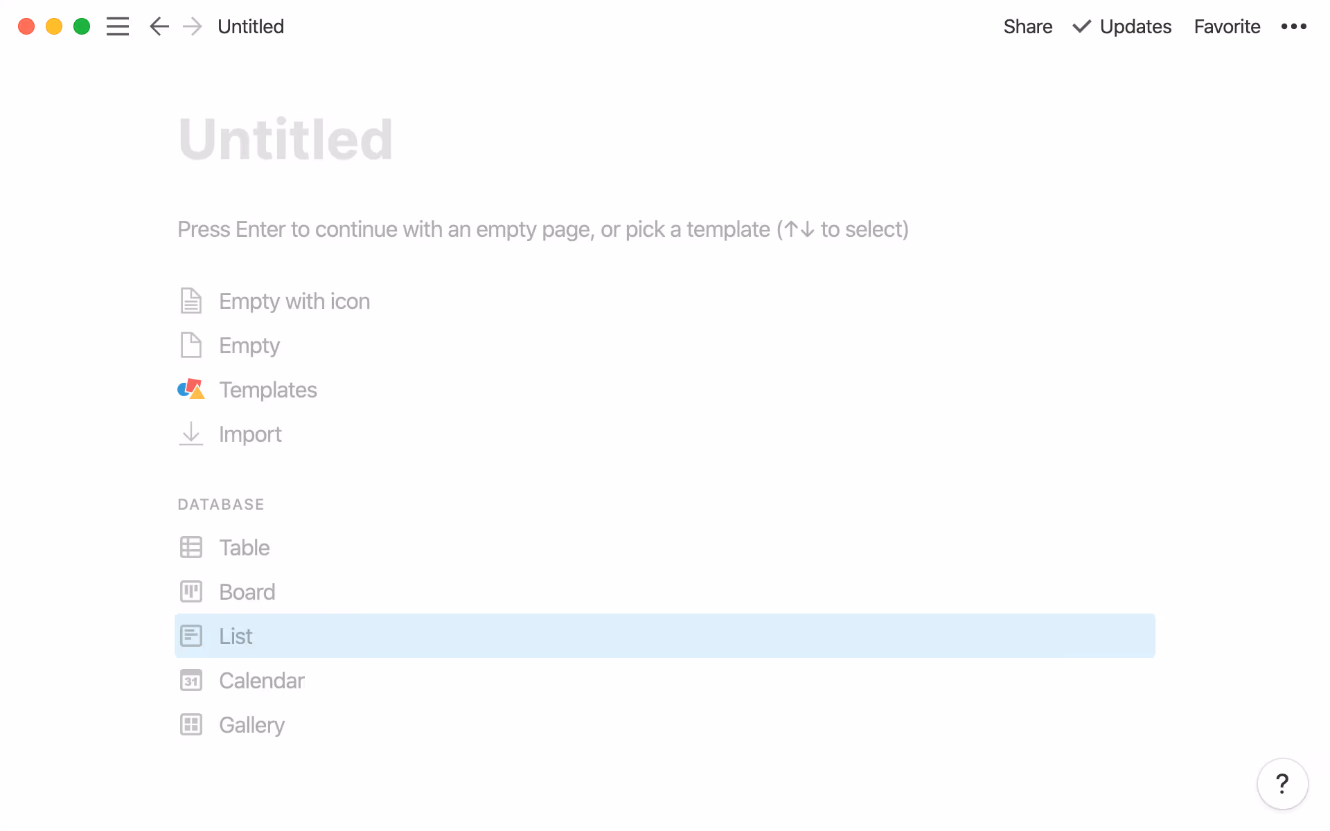 You can make a list database from the template inside of a page.