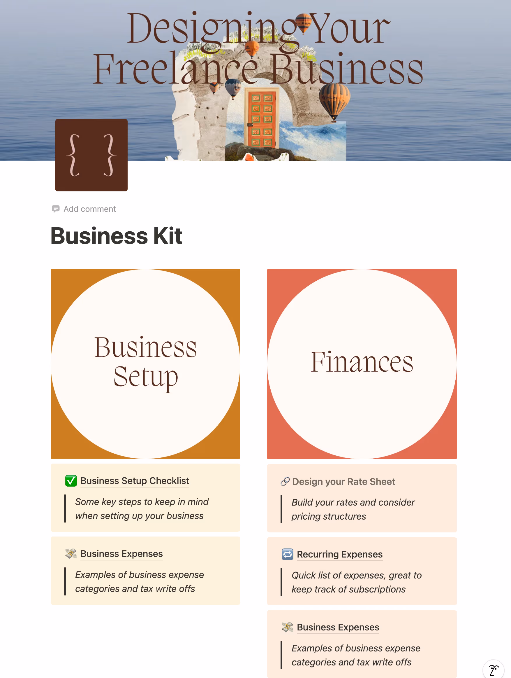 A kit of business resources Sarah created for the students of her Freelance for Life course.