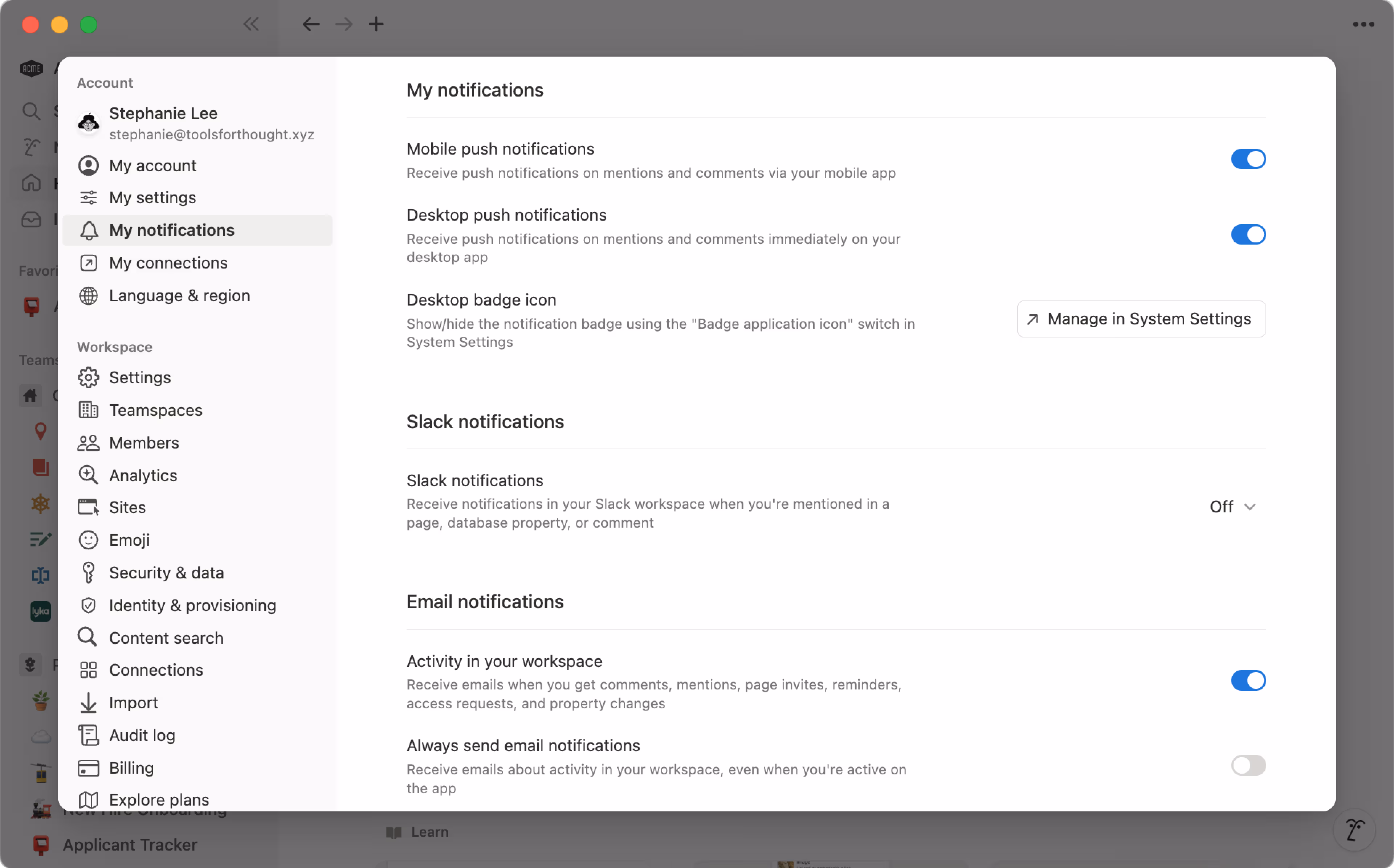 Notification settings - desktop