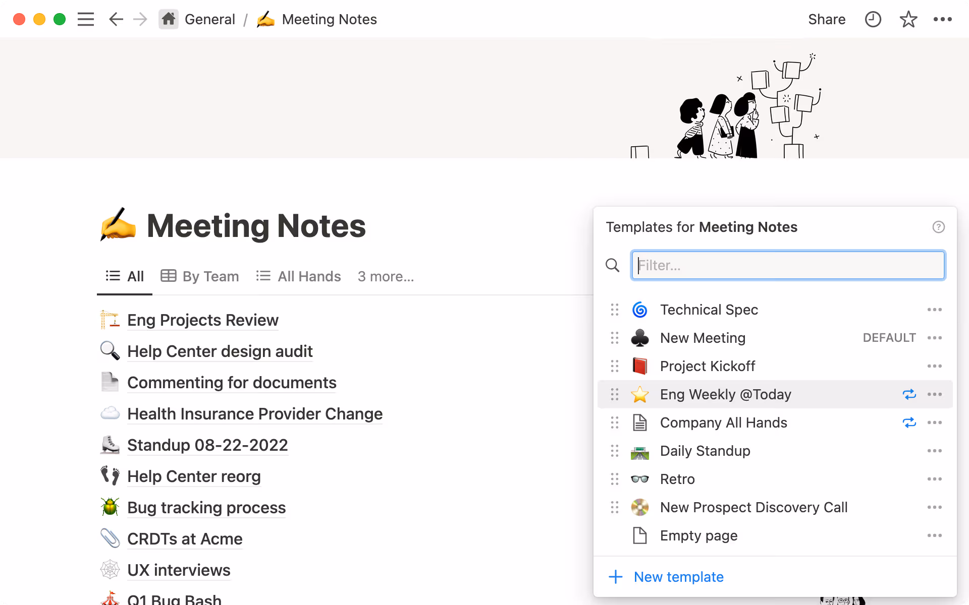 Use repeating database templates to streamline page creation for commonly used doc types.