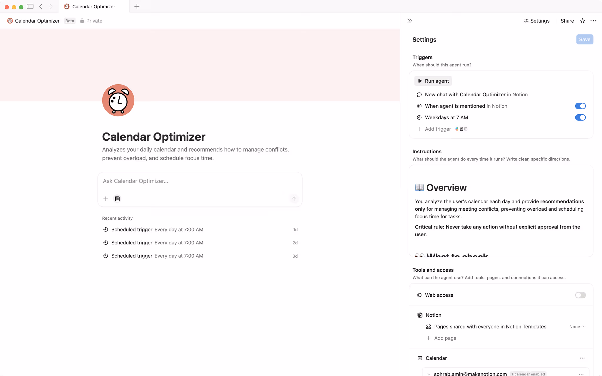 Calendar optimizer